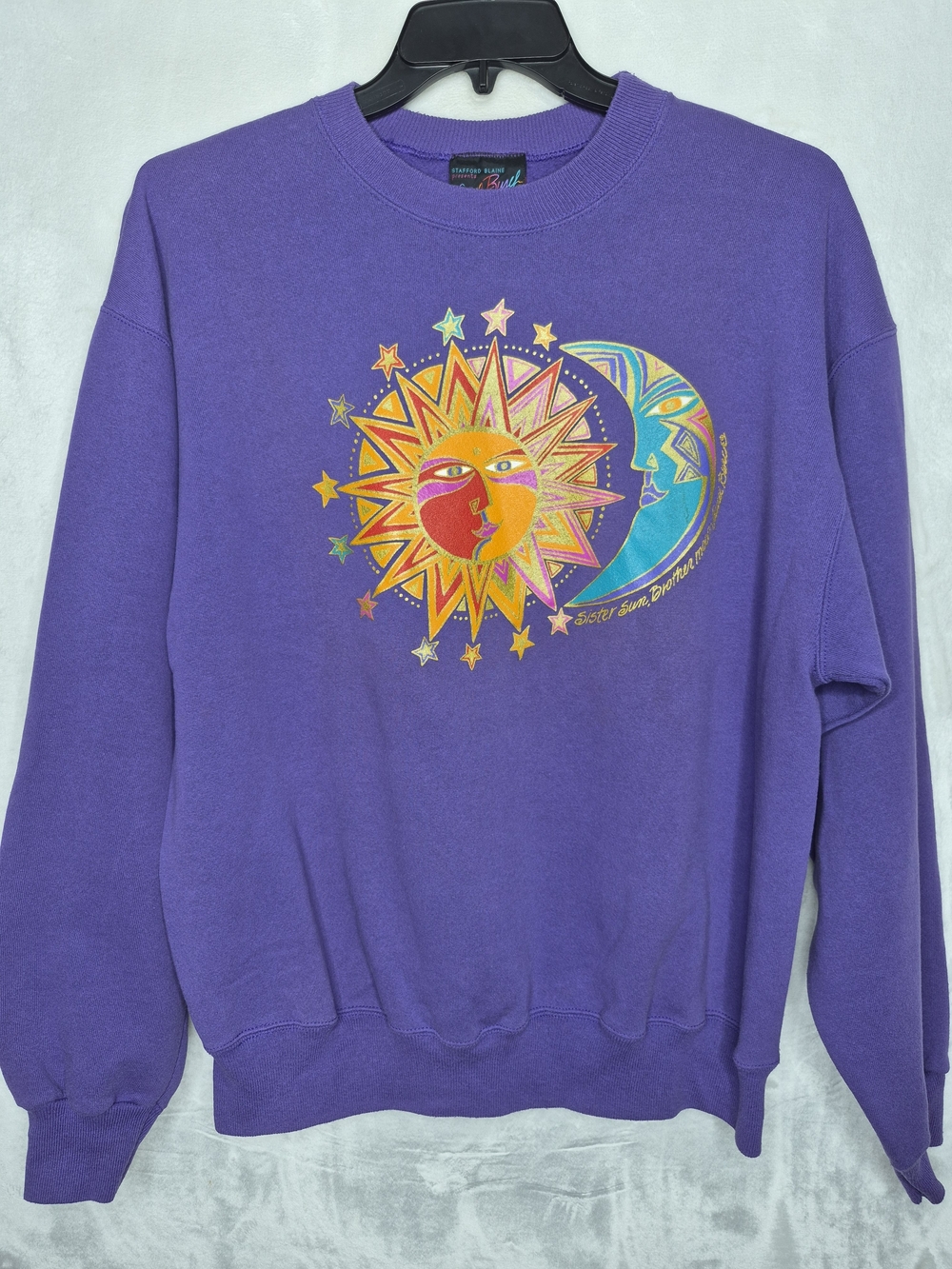 Vintage Laurel Burch Sun Moon Celestial Crewneck Sweatshirt Purple Graphic XL